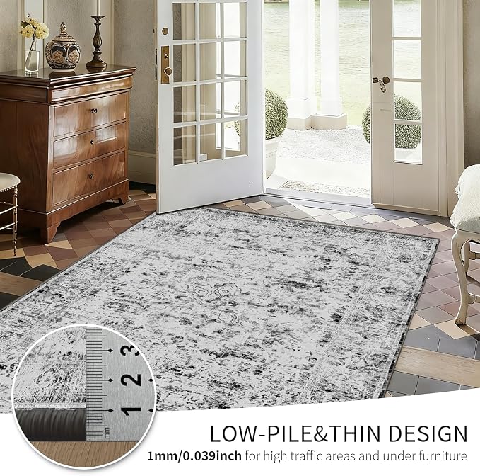 8x10 Large Area Rugs for Living Room, Vintage Grey Rugs for Bedroom, Washable - Image 8