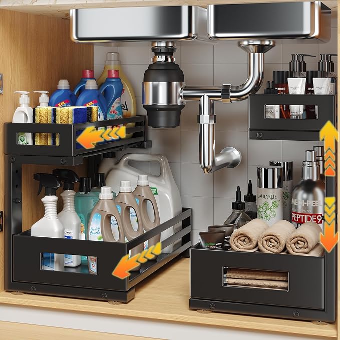 2-Pack Under Sink Organizers and Storage, 2-Tier L Shape Pull Out Cabinet by UnderSinkOrganizer