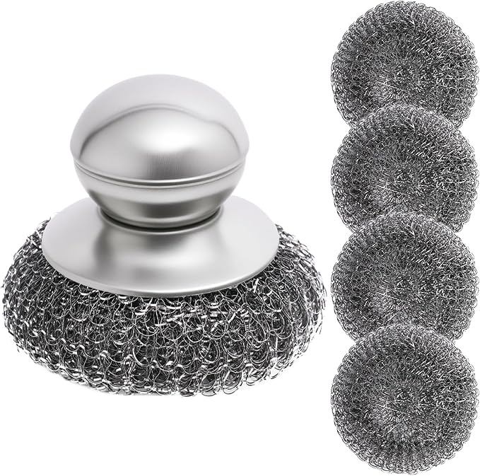 Steel Wool Scrubber with Handle, Metal Pan & Pot Cleaner by MSLOVE