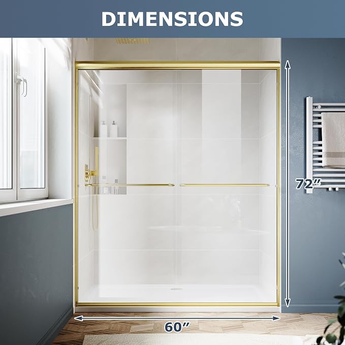 SUNNY SHOWER Double Sliding Glass Door 60" W x 72" H Shower Door 1/4" Tempered - Image 7