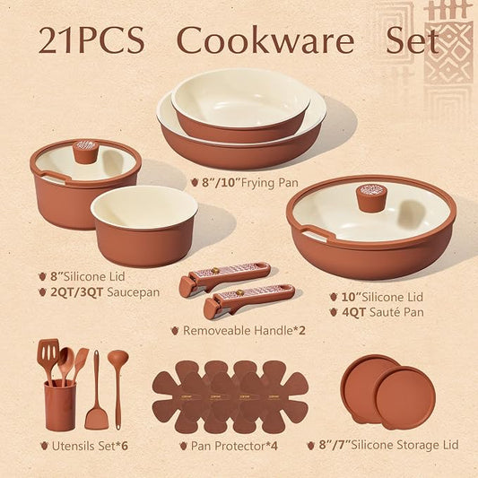 CAROTE 21-Piece Ceramic Cookware Set, Nonstick Pots and Pans Set - Image 2