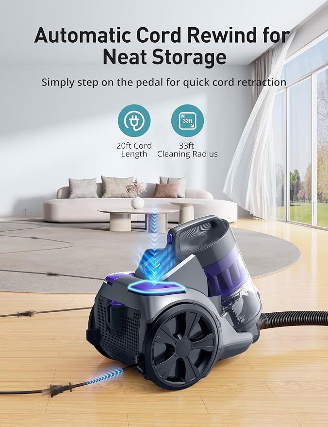 Aspiron 1700W Canister Vacuum Cleaner, 32Kpa Bagless Vacuum Cleaner, 2 - Image 6
