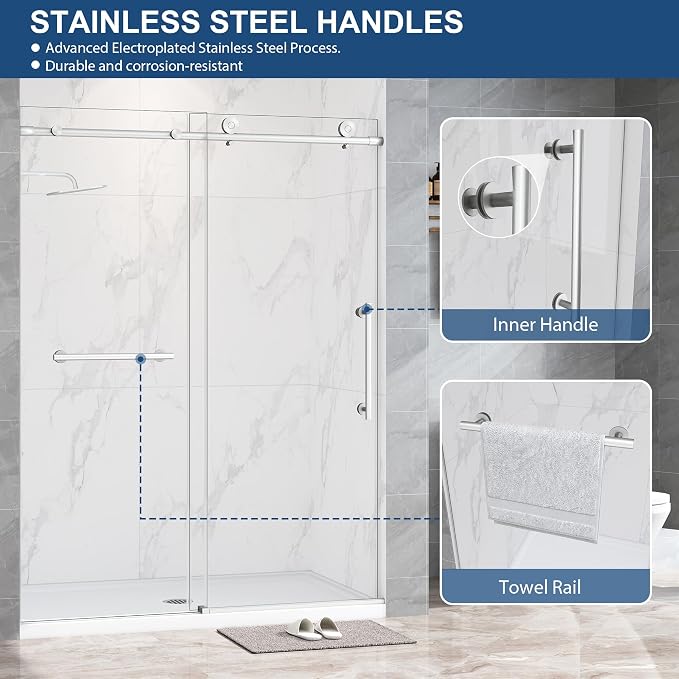 Frameless Shower Door, 5/16" Glass Sliding Shower Door - Image 8