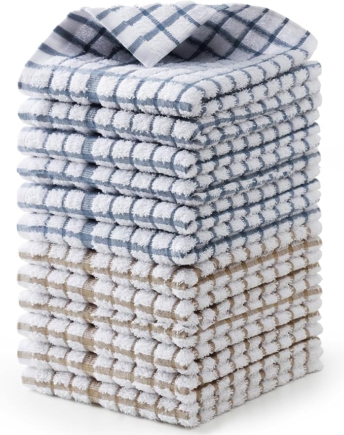 Egles 12 Packs Kitchen Dishcloths, 100% Cotton Grid Terry Dish Cloths 12" x 12" by Egles