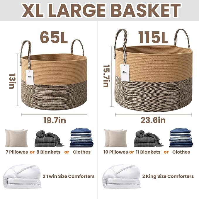 Woven Blanket Basket, 115L Large Rope Storage Bin - Image 2
