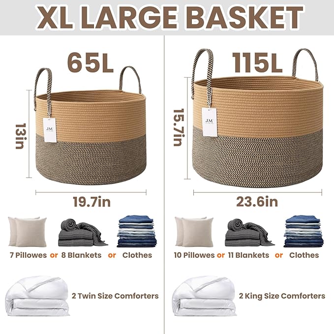 Woven Blanket Basket, 115L Large Rope Storage Bin - Image 2
