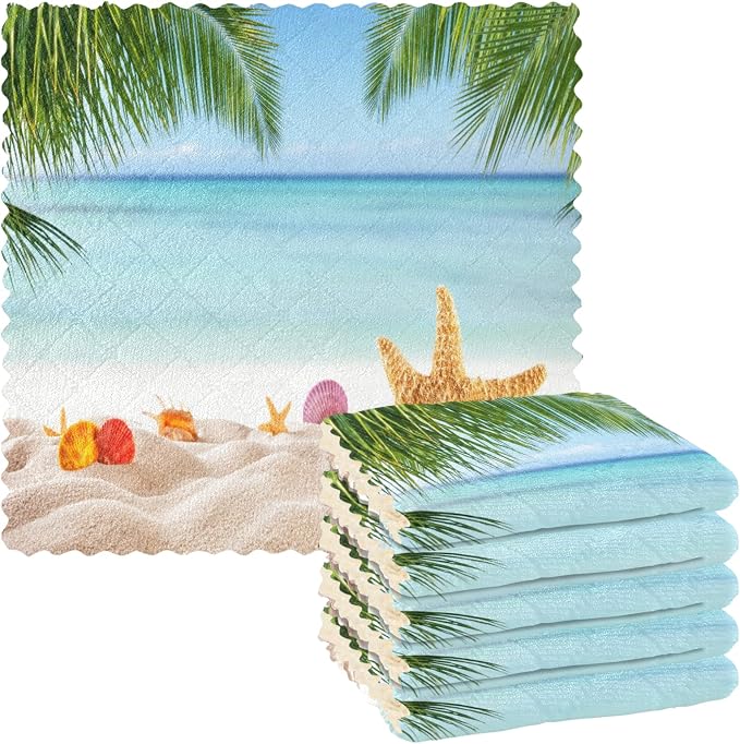 ALAZA Dish Towels Kitchen Cleaning Cloths Palm Leaf Starfish Summer Beach Dish by ALAZA