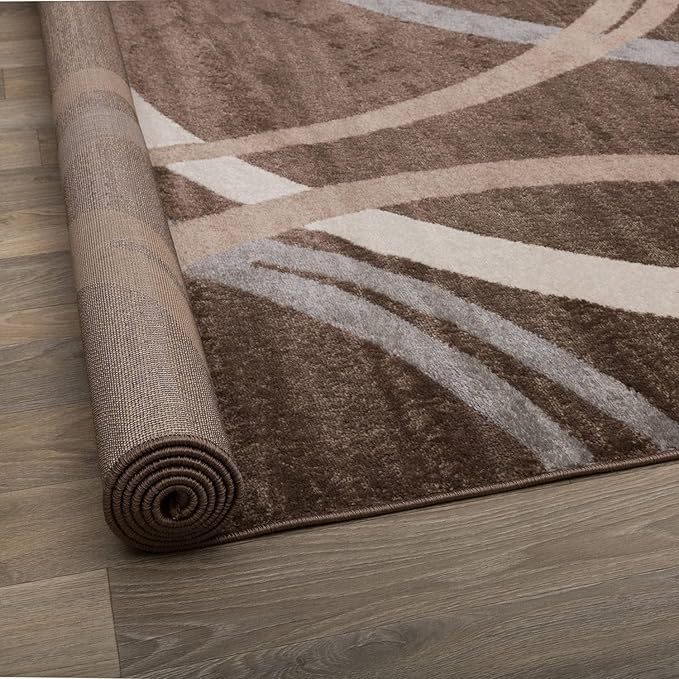 Rugshop Modern Wavy Circles Design Area Rug, Fade-Resistant Carpet for Living Room, Bedroom, or Dining Room, Grand Room,Open Spaces Brown, 8'8" x 12'