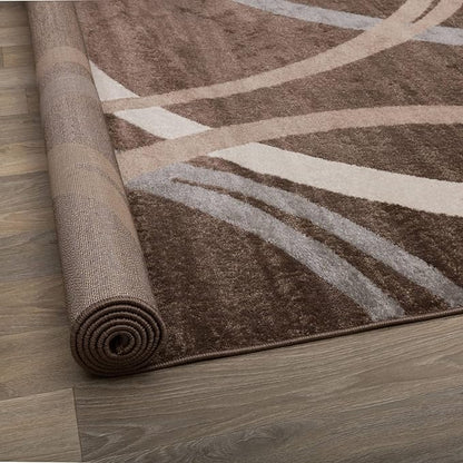Rugshop Modern Wavy Circles Design Area Rug, Fade-Resistant Carpet for Living Room, Bedroom, or Dining Room, Grand Room,Open Spaces Brown, 8'8" x 12'