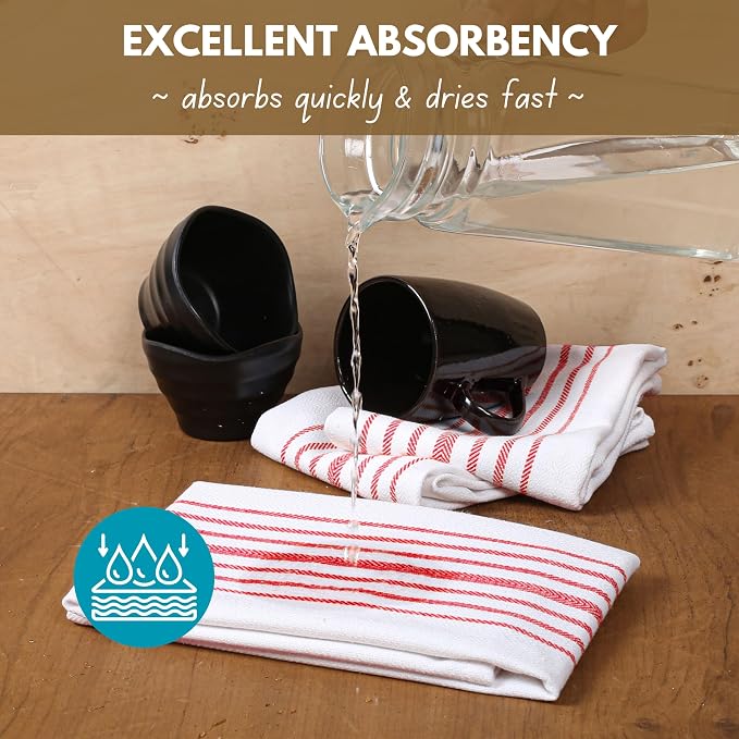 Native Fab 100% Cotton Red Kitchen Dish Towels Set of 4 Scandia Stripe 16"x26" - Image 2