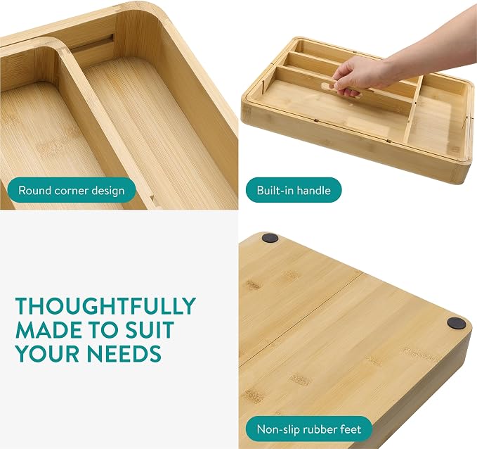 Navaris Bamboo Kitchen Drawer Organiser - Image 4