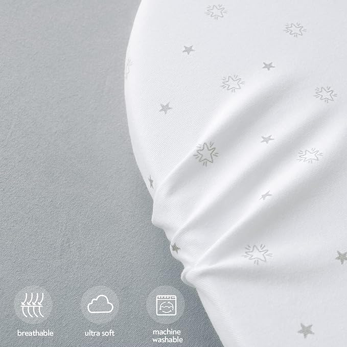 Bassinet Sheets Fit for Simmons Kids City, Ingenuity Dream&Grow, Dream On Me Karley (Plus), Baby Delight Beside Me, Safety 1st, ANGELBLISS 3 in 1 Rocking Bassinet, Ultra Soft, Grey & White Star