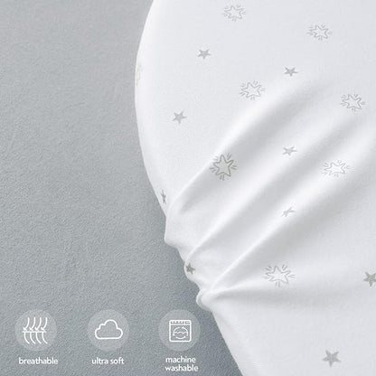 Bassinet Sheets Fit for Simmons Kids City, Ingenuity Dream&Grow, Dream On Me Karley (Plus), Baby Delight Beside Me, Safety 1st, ANGELBLISS 3 in 1 Rocking Bassinet, Ultra Soft, Grey & White Star