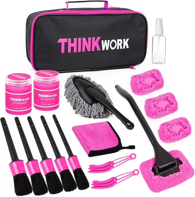 THINKWORK Pink Car Duster Interior Kit, Perfect Car Detailing Brush Kit by THINKWORK