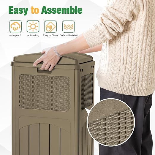 Flamaker 30 Gallon Trash Can, Resin Outdoor Garbage Can - Image 2
