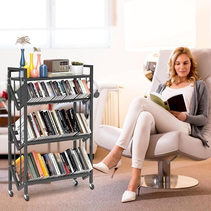 Book Carts 4 Tier 46.5x35.4x9.84 in Rolling Book Cart Large Capacity Bookshelf - Image 7
