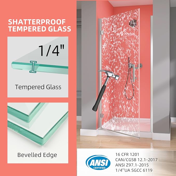 GETPRO Frameless Shower Door Pivot 30 in. W x 72 in. H Swing Single Small - Image 8