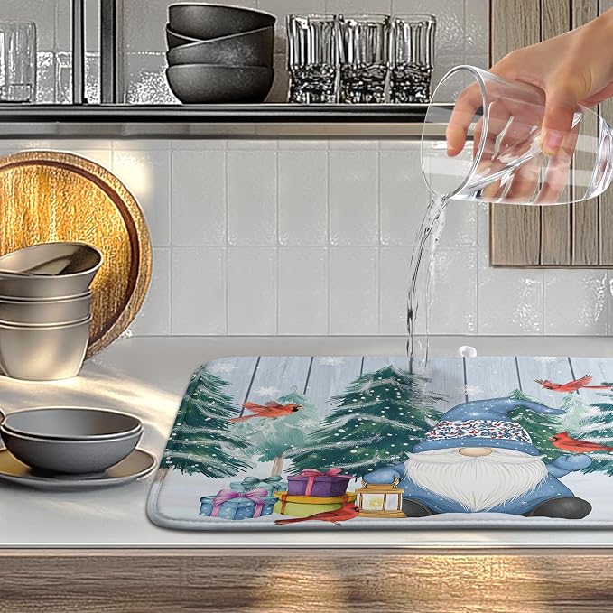 Winter Gnome Dish Drying Mat Christmas Tree Snowman Large Kitchen Mats Dish - Image 2