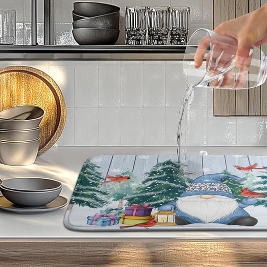 Winter Gnome Dish Drying Mat Christmas Tree Snowman Large Kitchen Mats Dish - Image 2