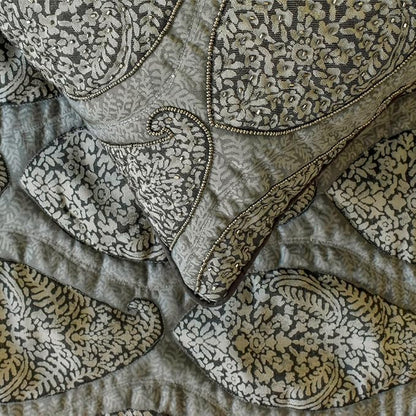 The HomeCentric King/Queen/Twin Grey Decorative Queen 74"x18" Bed Runner with 2 Pillow Cover, Paisley & Beaded Bed Scarf on Jacquard Fabric - Paisley History