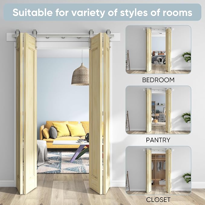 60'' Bi-Fold Sliding Barn Door Hardware Track Kit - Image 8