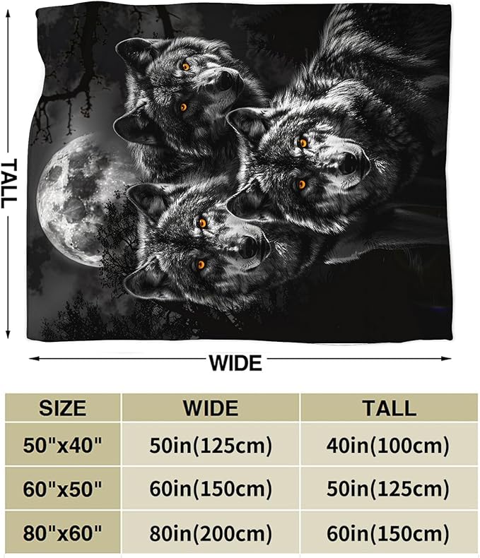 Wolf Throw - Animal Blanket for Girls, Women, Men & Boys - Soft, Warm, Cozy Fleece Blanket for Couch, Sofa, Bed - 60"x50"