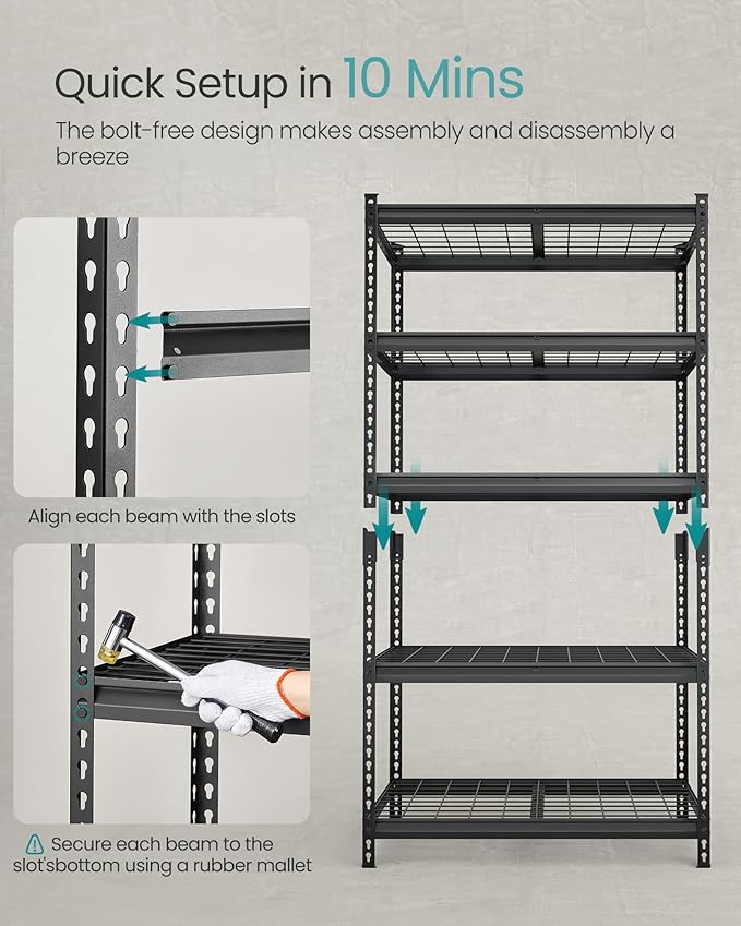 SONGMICS 5-Tier Storage Shelves, Heavy-Duty Garage Shelving, Adjustable - Image 5