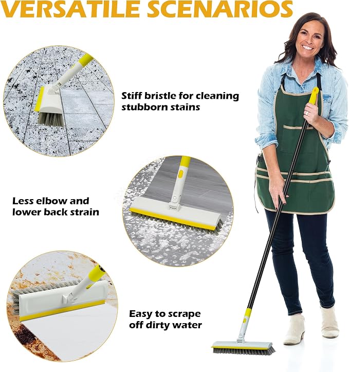 Floor Scrub Brush with 180° Rotating 50" Long Handle - Image 4