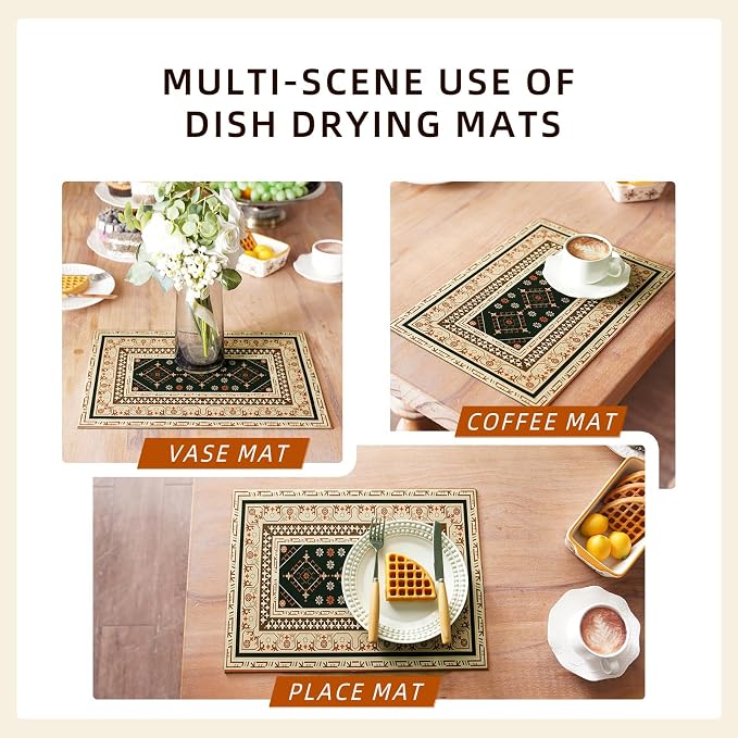 Dish Drying Mat Absorbent Moroccan Coffee Mat Rubber Backed Soft Silicone - Image 6