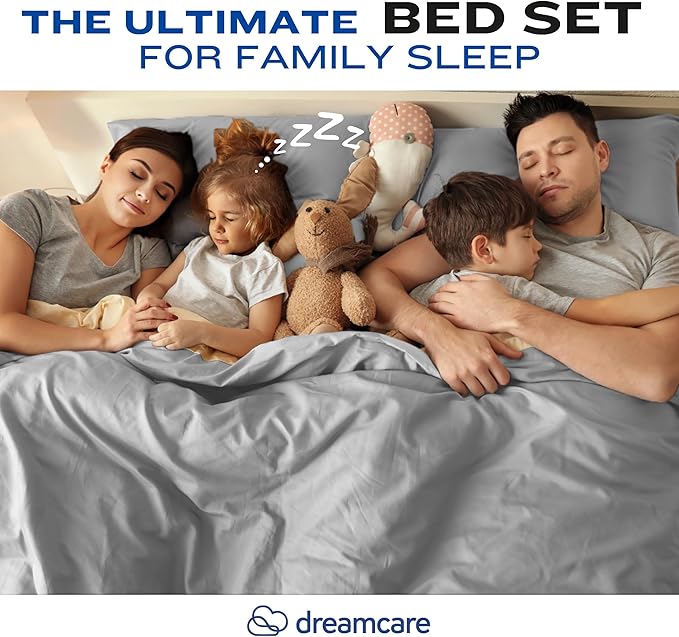 DREAMCARE Sheet Set, 4pcs Twin XL - Extra Deep, Cooling Microfiber, Luxury Hotel Bed Sheets with Side Pocket, L. Gray