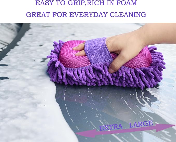 Microfiber Car Wash Sponge-Non-Scratch Wash Mitt-Two Sided Chenille Microfiber - Image 6