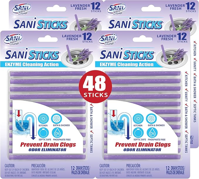 SANI 360° Sani Sticks Drain Cleaner and Deodorizer, Lavender Scent Enzyme Pipe by SANI360%C2%B0