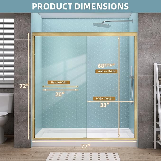 GETPRO Shower Door Double Sliding 68-72 in. W x 72 in. H Semi-Frameless Bypasss - Image 2