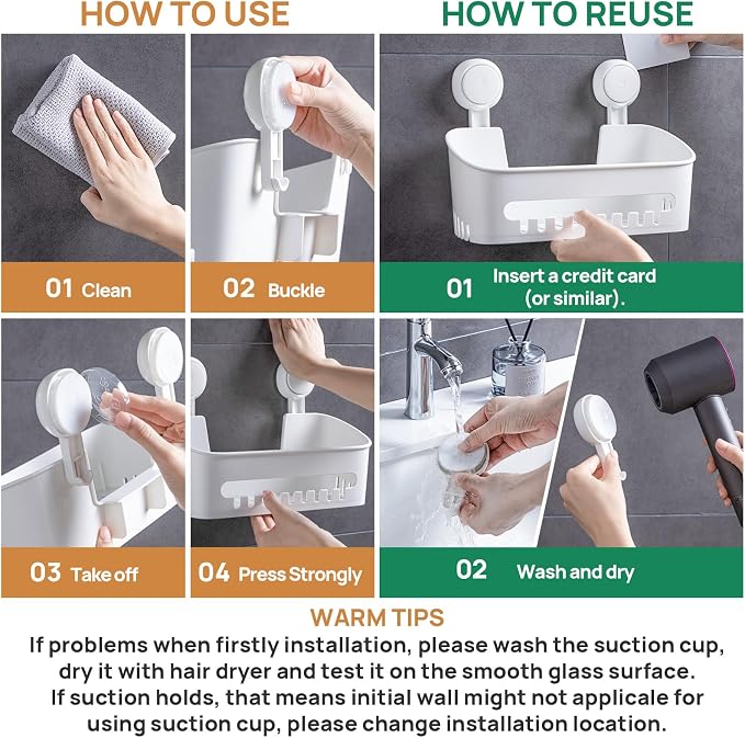 LEVERLOC Shower Caddy Suction Cup Shower Shelves Basket Pack of 2 One Second - Image 7