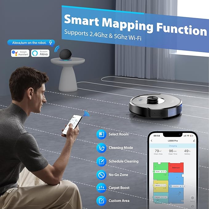 Tikom Robot Vacuum and Mop Combo, 6000 Pa Automatic Robotic Vacuum Cleaner - Image 4