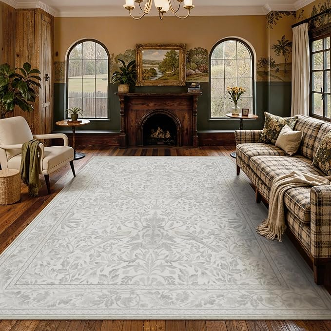 Lahome Bird Washable Rugs 8x10, Soft Beige Rugs by Lahome