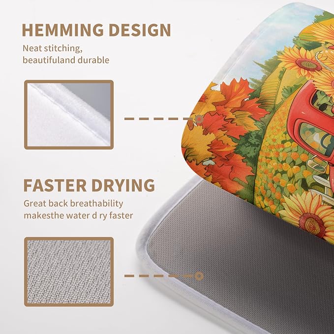 Sunflower Dish Drying Mat Pumpkin Fall Dish Drying Pad Thanksgiving Kitchen - Image 3