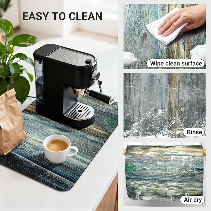 Coffee Pot Mat 20x12 Inch, Wood Grain Panel Style, Absorbent Hide Stain Rubber - Image 4