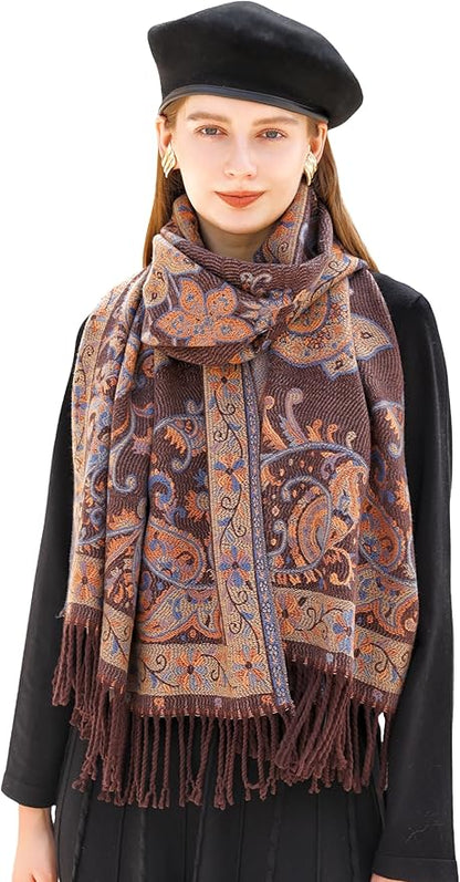 Wander Agio Warm Fashion Scarf Long Shawl Large Blanket Winter Wraps Scarves for Women Cashmere Jacquard Vintage Paisley