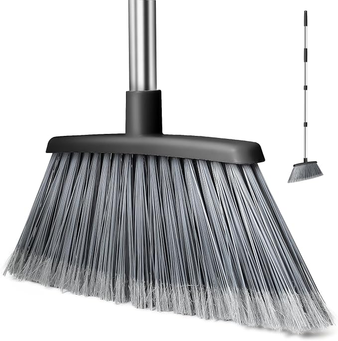 Broom, Outdoor Brooms for Sweeping Indoor, Adjustable 55" Pet Hair Removal by QCFOLY