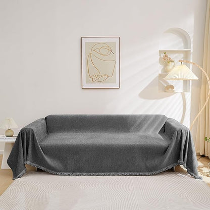 MEETSKY Sectional Couch Covers Sofa Slipcover Couch Protector Covers Universal Fit for Couch 2 Seat Thick Washable Modern Decor for Living Room, 91" x 118", Charcoal Gray