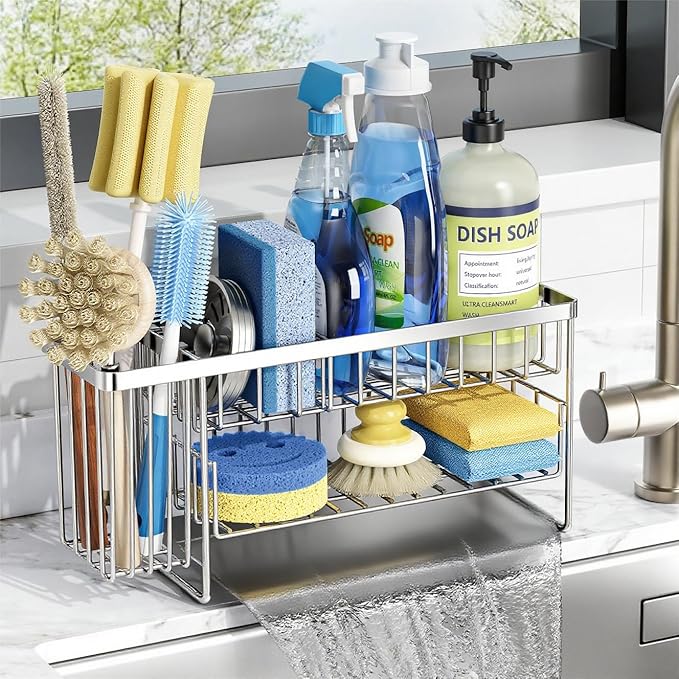 Cisily Silver 2-Tier Kitchen Sink Caddy Organzier Rack by CISILYHOMELIFE