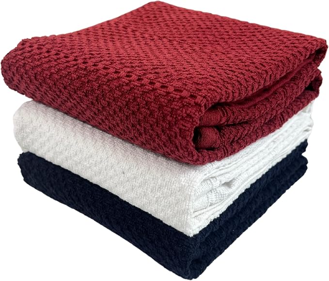 Patriotic Red White Navy Blue Kitchen Hand Dish Towels Oversized 28"x18" by SerafinaHome