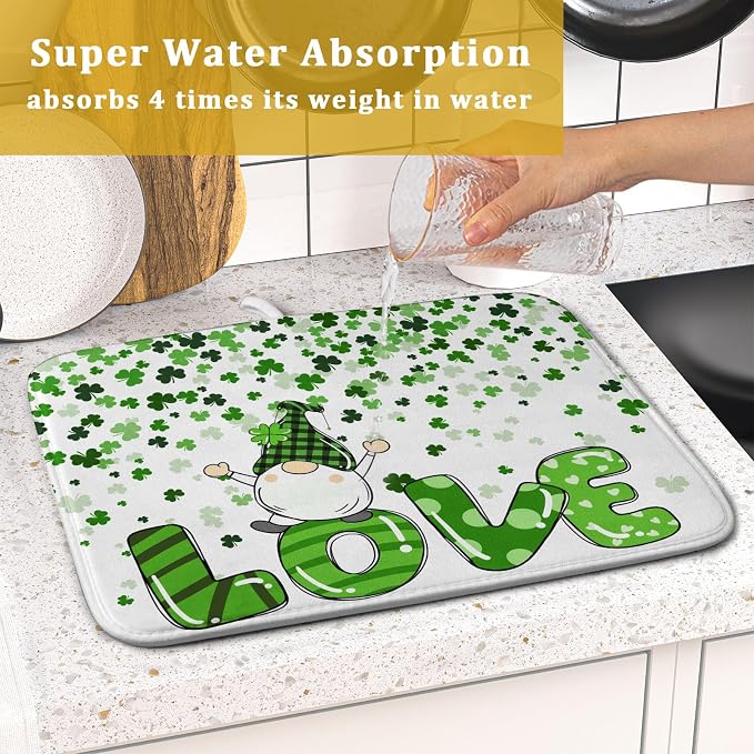 St Patrick's Day Gnomes Love Dish Drying Mat - Image 7