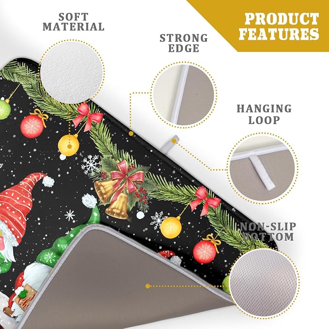 Merry Christmas Dish Drying Mat Black Gnomes Dish Drainer Mats 18x24 Inch - Image 4