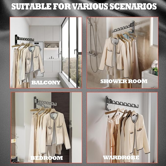Dr.DJ Wall Mount Coat Hanger Holder Black Clothes Drying Organizer Rack Garment - Image 3