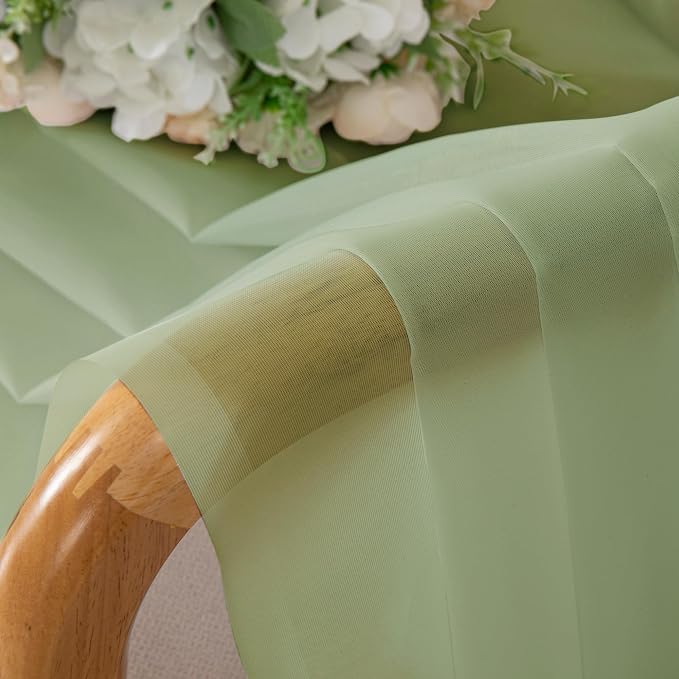 Chyhomenyc Light Green Sheer Curtains 63 Inches Long 2 Panels Set- Light - Image 9