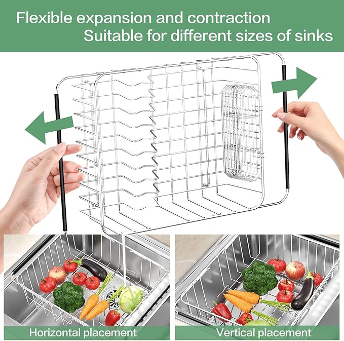 Large Dish Drainer Rack in Sink Adjustable, Expandable 304 Stainless Steel - Image 6