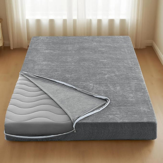 H.VERSAILTEX Queen Size Armless Futon Mattress Covers for Traditional Japanese Futon Mattress Soft Chenille Couch Slipcovers Floor Mats Sofa Protector Zippered Sleeper Sofa Cover,Grey