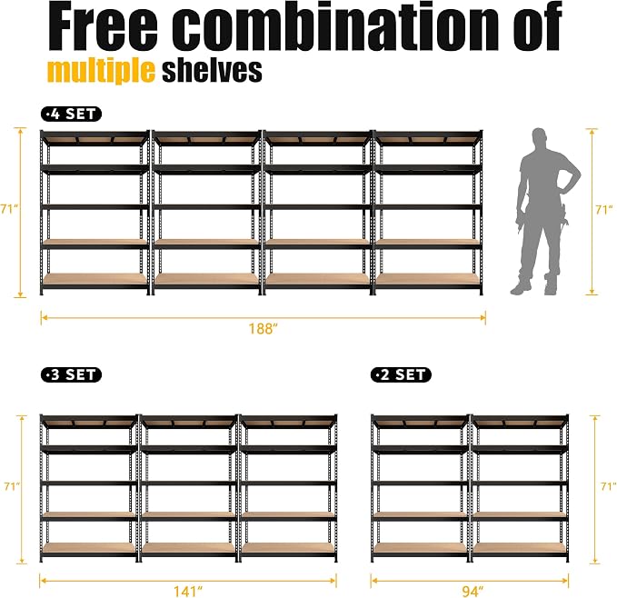 PrimeZone Heavy Duty Adjustable 5 Tier Garage Storage Shelves - Image 8